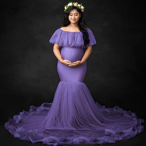 G708(2), Purple Maternity Shoot Baby Shower Trail Gown, Size (All)