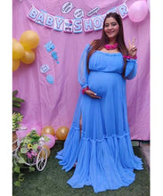 Load image into Gallery viewer, G955 (2), Blue Slit Cut Ruffled Maternity Shoot  Gown, Size (All)