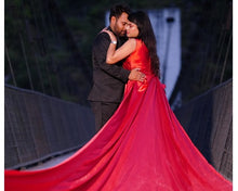 Load image into Gallery viewer, G475 (3), Wine One Shoulder Prewedding Long Trail Gown, (All Size)