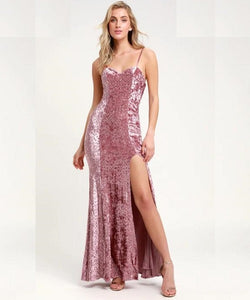 G254, Pink Sequence Slit Cut Mermaid Cocktail Evening Gown, Size (All)
