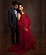 Load image into Gallery viewer, G442, Wine Ruffled Maternity Shoot Gown Size(All)pp