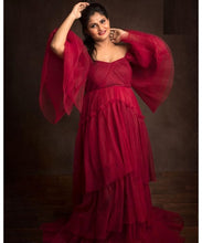 Load image into Gallery viewer, G442, Wine Ruffled Maternity Shoot Gown Size(All)pp