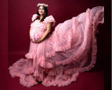 Load image into Gallery viewer, G525, Pink Ruffled Maternity Shoot  Gown, Size (All)