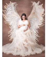 Load image into Gallery viewer, W558, White Ruffled Maternity Shoot  Baby Shower Trail Gown Size With Inner, (All)