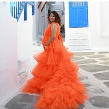 Load image into Gallery viewer, G740 (2), Luxury Orange Infinity Frill Maternity Long Trail  Gown, Size (All)