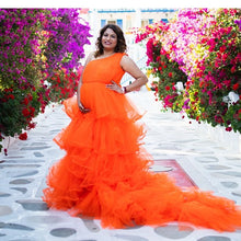 Load image into Gallery viewer, G740 (2), Luxury Orange Infinity Frill Maternity Long Trail  Gown, Size (All)