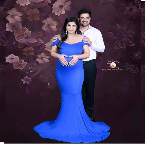 G248, Royal Blue Maternity Shoot Baby Shower Trail  Lycra Fit Gown, Size (All)