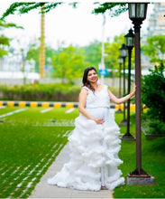 Load image into Gallery viewer, W558, White Ruffled Maternity Shoot  Baby Shower Trail Gown Size With Inner, (All)pp