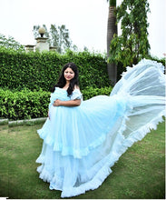 Load image into Gallery viewer, G325, Ice Blue Ruffled Maternity Shoot  Gown, Size (ALL)