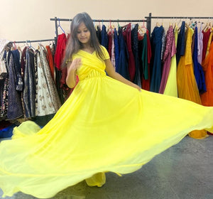 G622, Yellow Pre Wedding Shoot  Gown, Size (All)