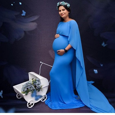 G646, Royal Blue Maternity Shoot Baby Shower Trail  Lycra Fit Gown, Size (ALL)