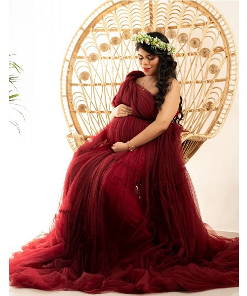 G722, Dark Red Wine Maternity Shoot  Gown, Size (All)pp