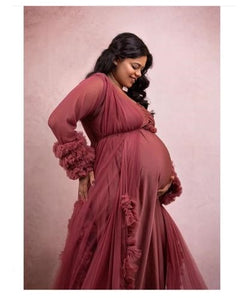 G748, Dusty Peach Ruffled Maternity Shoot  Gown , Size (All)pp