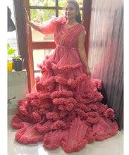 Load image into Gallery viewer, G878 (4), Peach Ruffled Pre Wedding Shoot  Gown, Size (All)