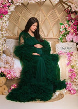 Load image into Gallery viewer, G848 (2), Bottle Green Ruffled Maternity Shoot  Gown, Size (All)
