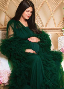 G848 (2), Bottle Green Ruffled Maternity Shoot  Gown, Size (All)