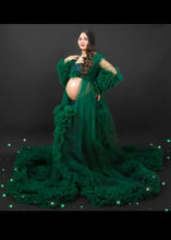 Load image into Gallery viewer, G848 (2), Bottle Green Ruffled Maternity Shoot  Gown, Size (All)