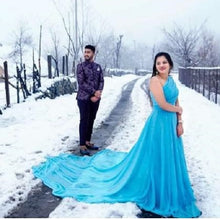 Load image into Gallery viewer, G175, Ocean Blue One Shoulder Prewedding Long Trail Gown, Size (All)