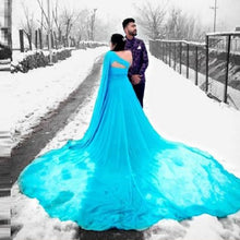 Load image into Gallery viewer, G175, Ocean Blue One Shoulder Prewedding Long Trail Gown, Size (All)