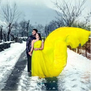 G75 , Yellow One Shoulder Prewedding Shoot Long Trail Gown, (All Sizes)