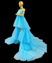 Load image into Gallery viewer, G140, Luxury Sky Blue Ruffle Long Trail Ball Gown,  Size - (All)