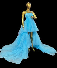 Load image into Gallery viewer, G140, Luxury Sky Blue Ruffle Long Trail Maternity Shoot Gown,  Size - (All)