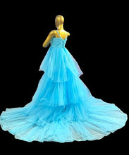 Load image into Gallery viewer, G140, Luxury Sky Blue Ruffle Long Trail Ball Gown,  Size - (All)