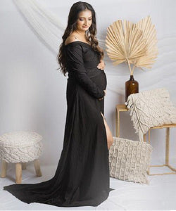 G106 (2), Black Slit Cut Maternity Shoot Trail Baby Shower Gown, Size(All)