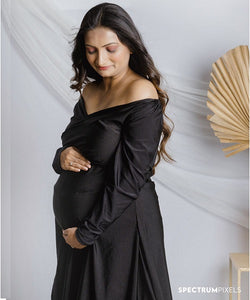 G106 (2), Black Slit Cut Maternity Shoot Trail Baby Shower Gown, Size(All)