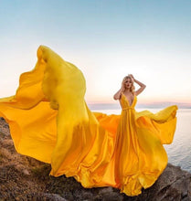 Load image into Gallery viewer, G650, Mustard Yellow Prewedding Long Trail Gown, Size (All)