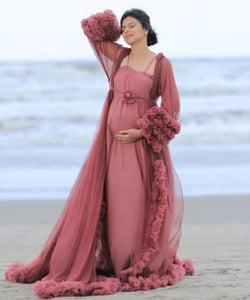 G748, Dusty Peach Ruffled Maternity Shoot  Gown , Size (All)pp