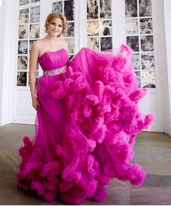 G323, Hot Pink Puffy Cloud Maternity Shoot Trail Gown, (All Sizes)