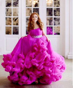 G323, Hot Pink Puffy Cloud Maternity Shoot Trail Gown, (All Sizes)