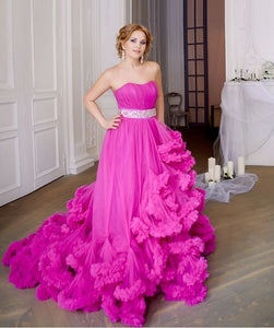 G323, Hot Pink Puffy Cloud Trail Big Ball Gown, (All Sizes)