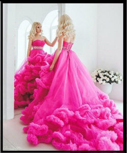 G323, Hot Pink Puffy Cloud Maternity Shoot Trail Gown, (All Sizes)