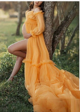 Load image into Gallery viewer, G842, Mustard Yellow Ruffled Shoot Trail Gown, Size (All)pp