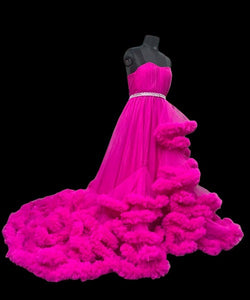 G323, Hot Pink Puffy Cloud Maternity Shoot Trail Gown, (All Sizes)