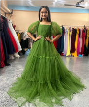 Load image into Gallery viewer, G954, Kiwi Green Ruffled  Shoot  Gown, (All Sizes)pp