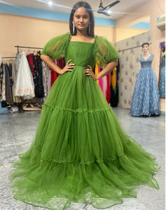 G954, Kiwi Green Ruffled Maternity Shoot  Gown, Size(All)pp