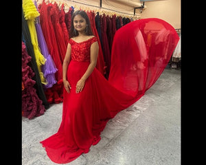 G600(7), Red Long Trail Prewedding Shoot Gown, Size(All)