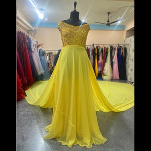 G888 (3) Yellow Twin Trail Maternity Shoot Long Trail Gown, Size (All)
