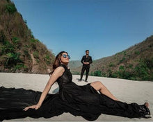 Load image into Gallery viewer, G200 (12), Black Slit Cut Long Trail Prewedding Shoot Gown, Size  (All)