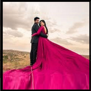 G252 , Rani Pink Prewedding Long Trail Gown (All Sizes)pp