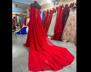 G575 (3) , Red One Shoulder Maternity Long Trail Gown, Size (All)