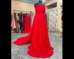G575 (3) , Red One Shoulder Prewedding Shoot Long Trail Gown, (All Sizes)