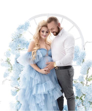 Load image into Gallery viewer, G466, Blue Frilled Maternity Shoot Gown With Inner, Size (All)