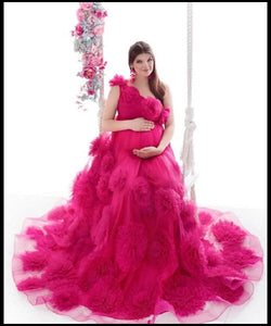 G2003 , Hot pink Colour Ruffled  Shoot Trail  Gown, Size (All) pp