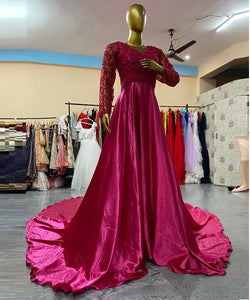 G252 , Rani Pink Maternity Long Trail Gown (All Sizes)pp