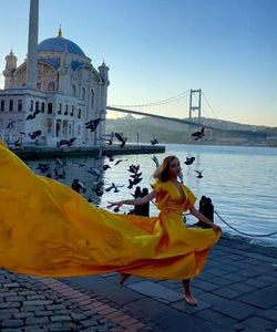 G777, Yellow Prewedding Long Trail Gown, Size (All)pp