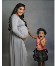Load image into Gallery viewer, G155 (2), Grey Maternity Shoot Trail Baby Shower  Lycra Fit Gown, Size (ALL)